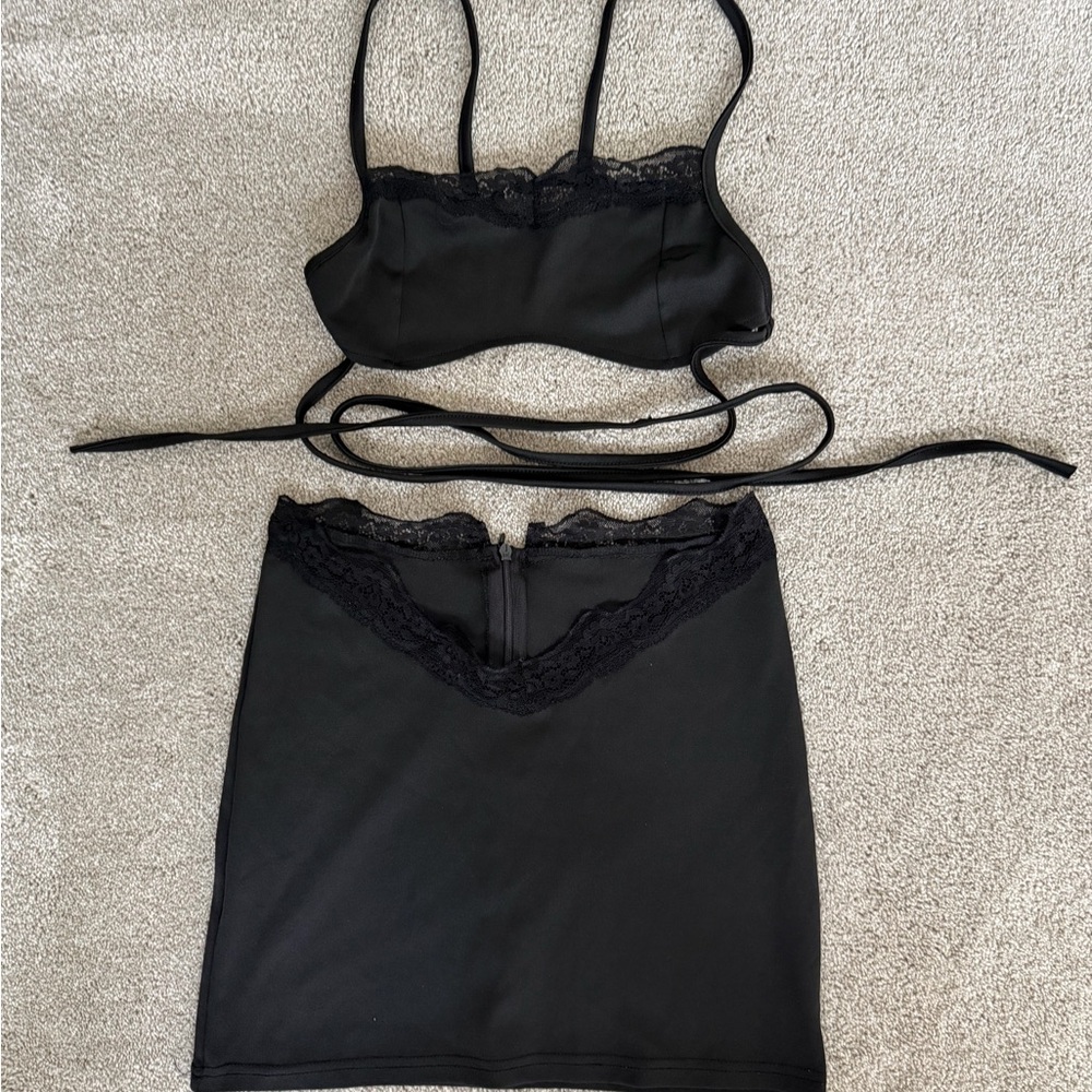 Black Lace-Trim Slip Set - Women’s Intimates